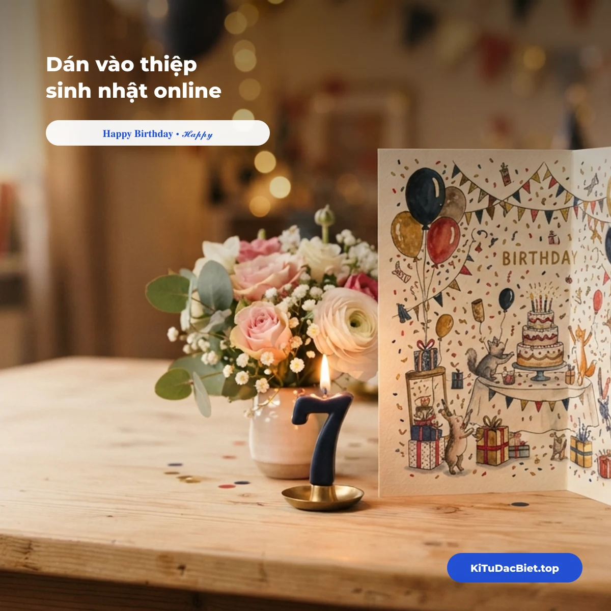 Chữ Happy Birthday kiểu đẹp dán vào thiệp sinh nhật online